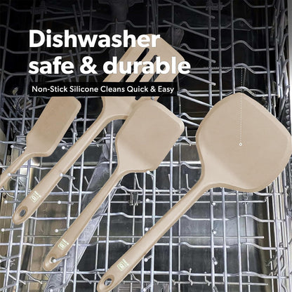 Silicone Turner Spatula Set - 600F Heat Resistant, 4-Pc Stone