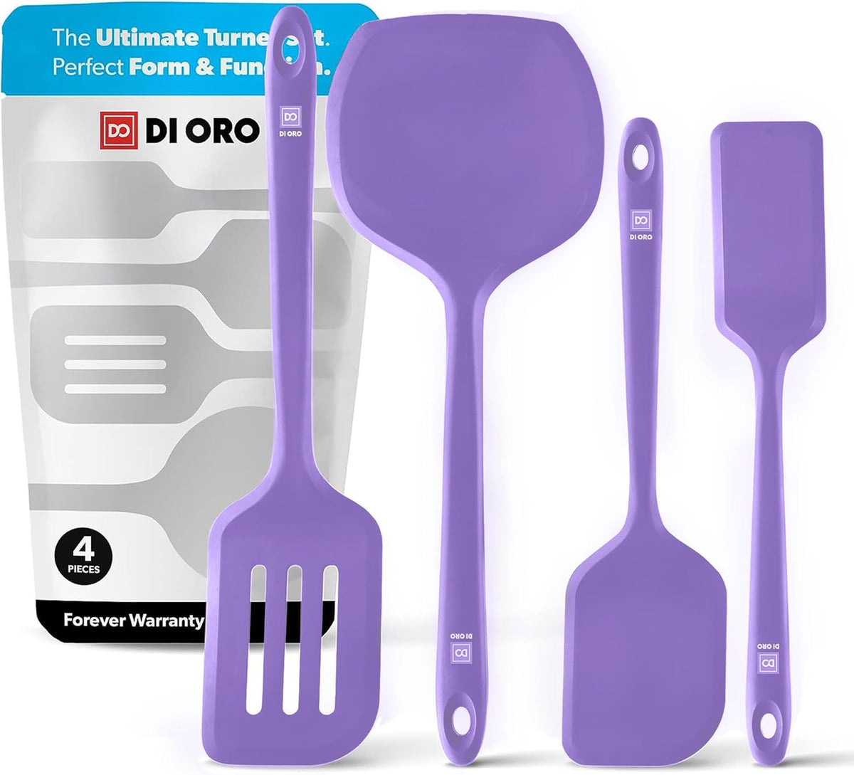 Silicone Turner Spatula Set - 600F Heat Resistant, 4-Pc Stone