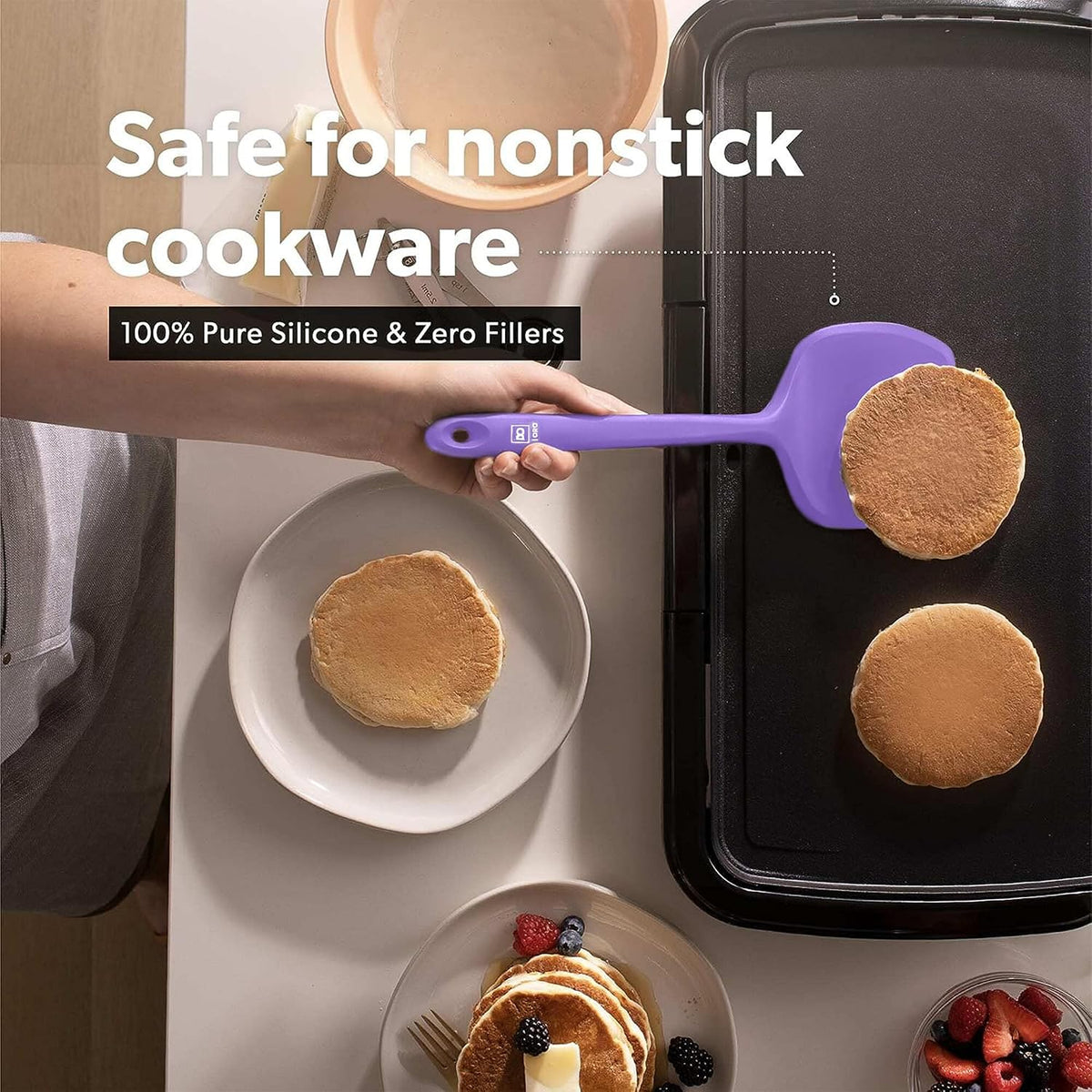 Silicone Turner Spatula Set - 600F Heat Resistant, 4-Pc Stone