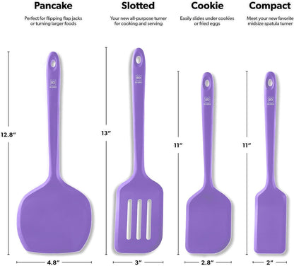 Silicone Turner Spatula Set - 600F Heat Resistant, 4-Pc Stone