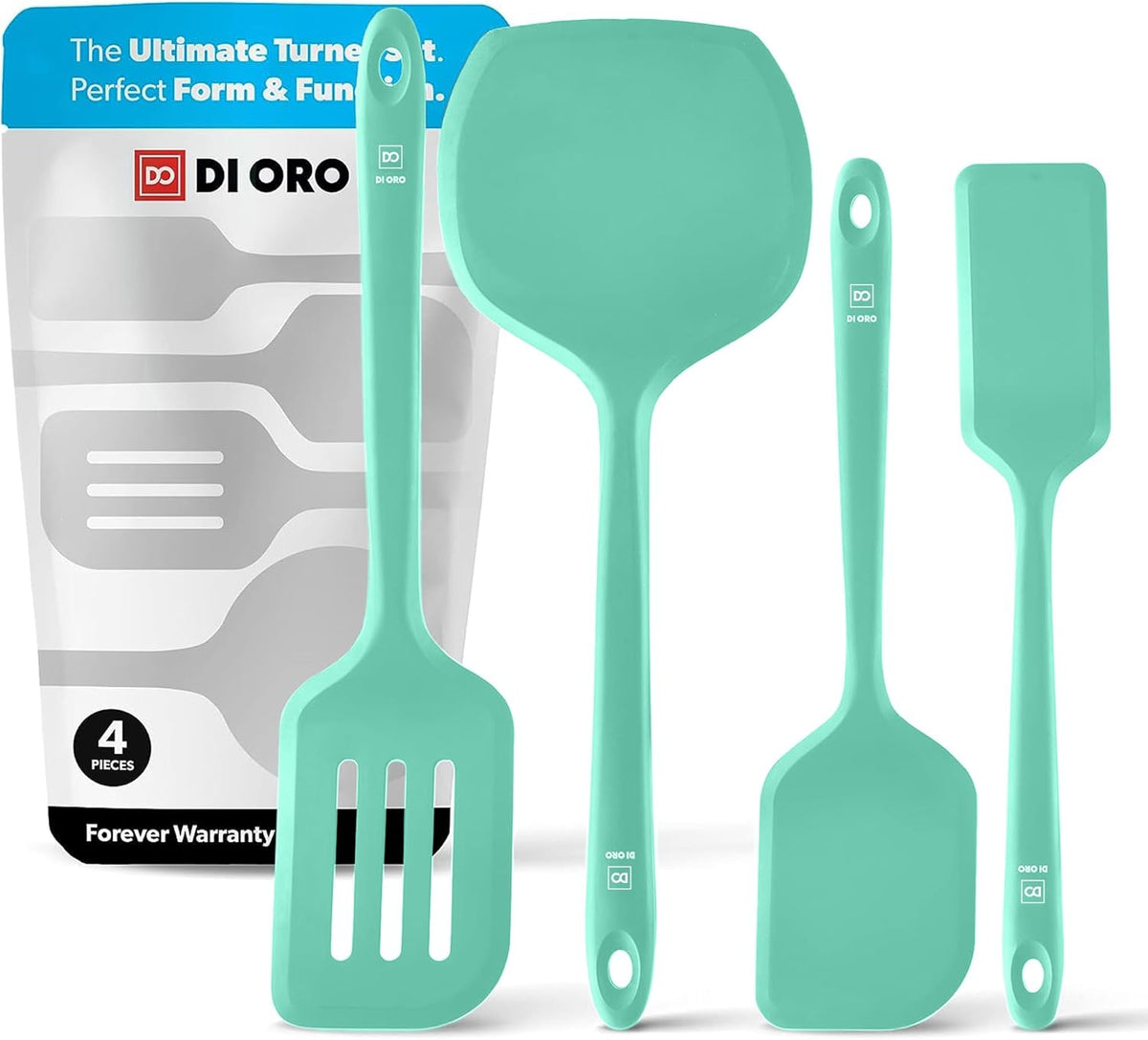 Silicone Turner Spatula Set - 600F Heat Resistant, 4-Pc Stone