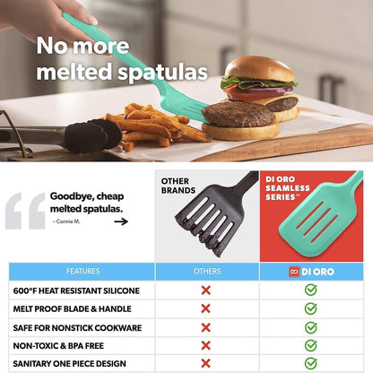 Silicone Turner Spatula Set - 600F Heat Resistant, 4-Pc Stone
