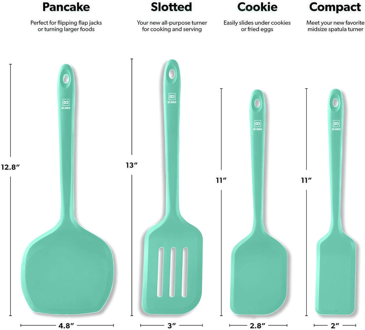 Silicone Turner Spatula Set - 600F Heat Resistant, 4-Pc Stone