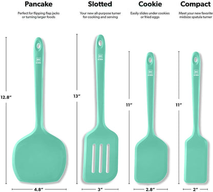 Silicone Turner Spatula Set - 600F Heat Resistant, 4-Pc Stone