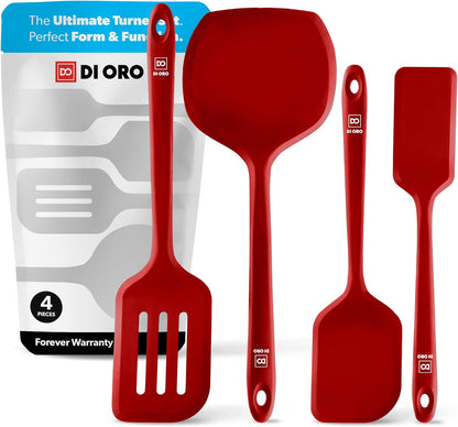 Silicone Turner Spatula Set - 600F Heat Resistant, 4-Pc Stone