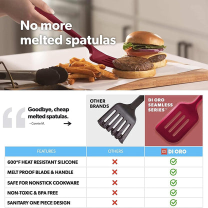 Silicone Turner Spatula Set - 600F Heat Resistant, 4-Pc Stone