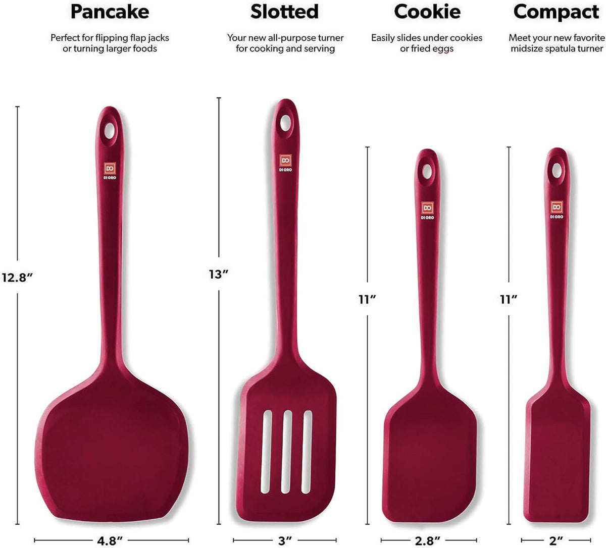Silicone Turner Spatula Set - 600F Heat Resistant, 4-Pc Stone