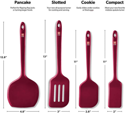 Silicone Turner Spatula Set - 600F Heat Resistant, 4-Pc Stone