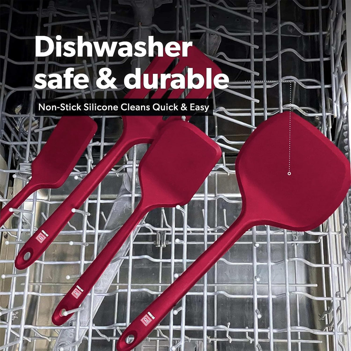 Silicone Turner Spatula Set - 600F Heat Resistant, 4-Pc Stone