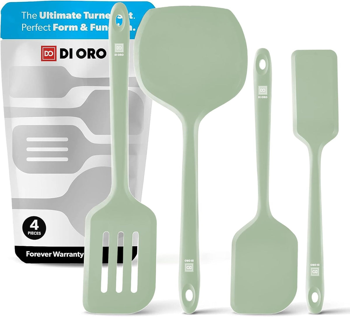 Silicone Turner Spatula Set - 600F Heat Resistant, 4-Pc Stone