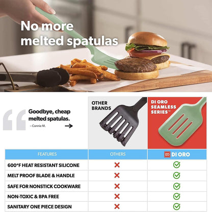 Silicone Turner Spatula Set - 600F Heat Resistant, 4-Pc Stone