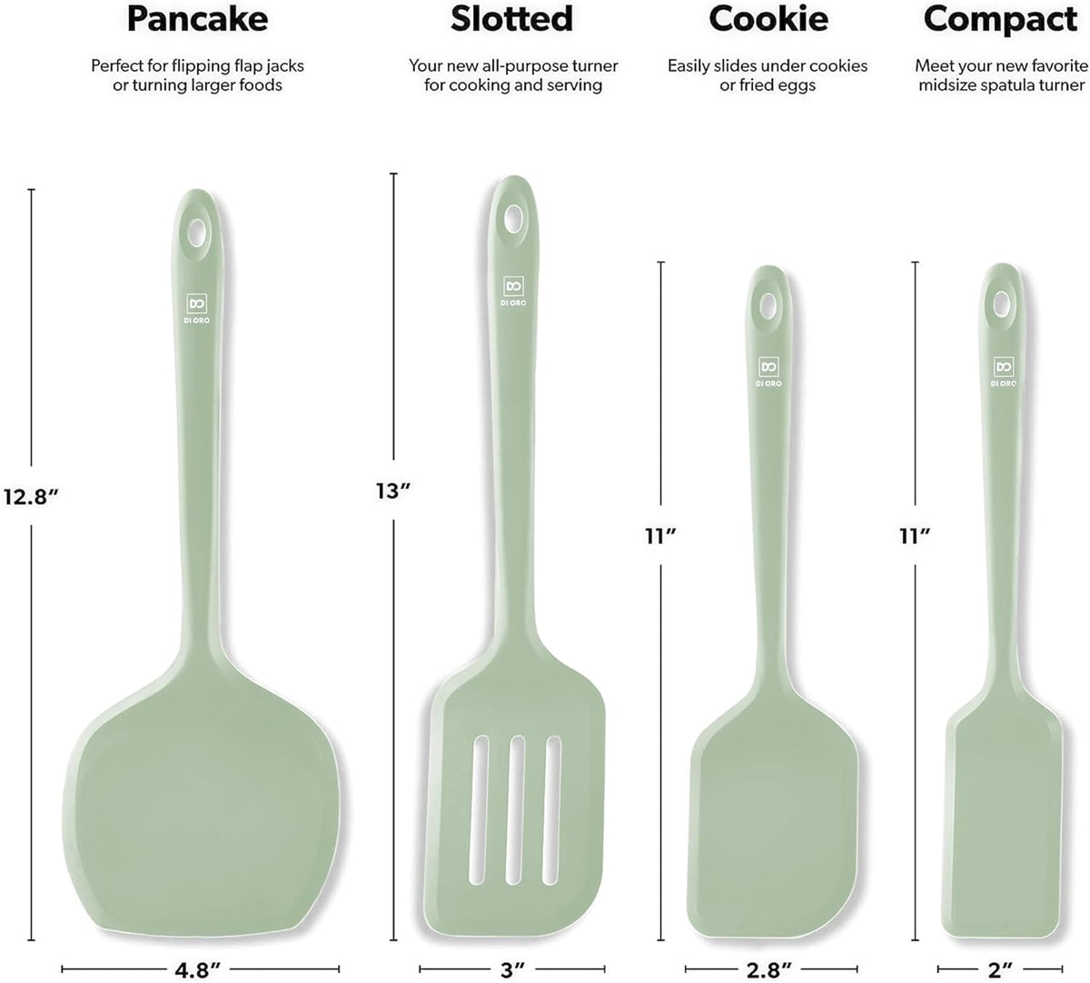 Silicone Turner Spatula Set - 600F Heat Resistant, 4-Pc Stone