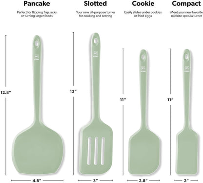 Silicone Turner Spatula Set - 600F Heat Resistant, 4-Pc Stone