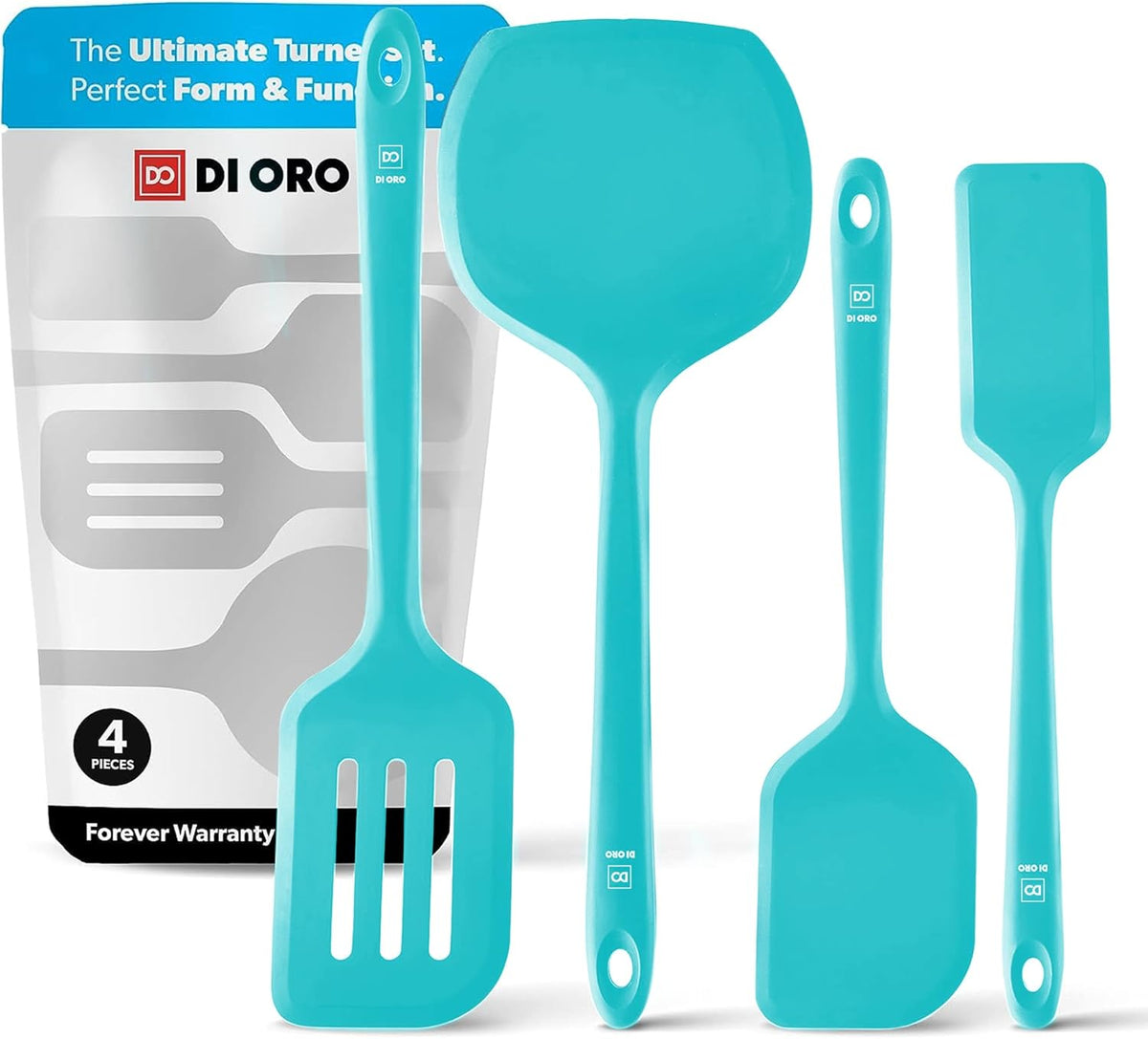 Silicone Turner Spatula Set - 600F Heat Resistant, 4-Pc Stone