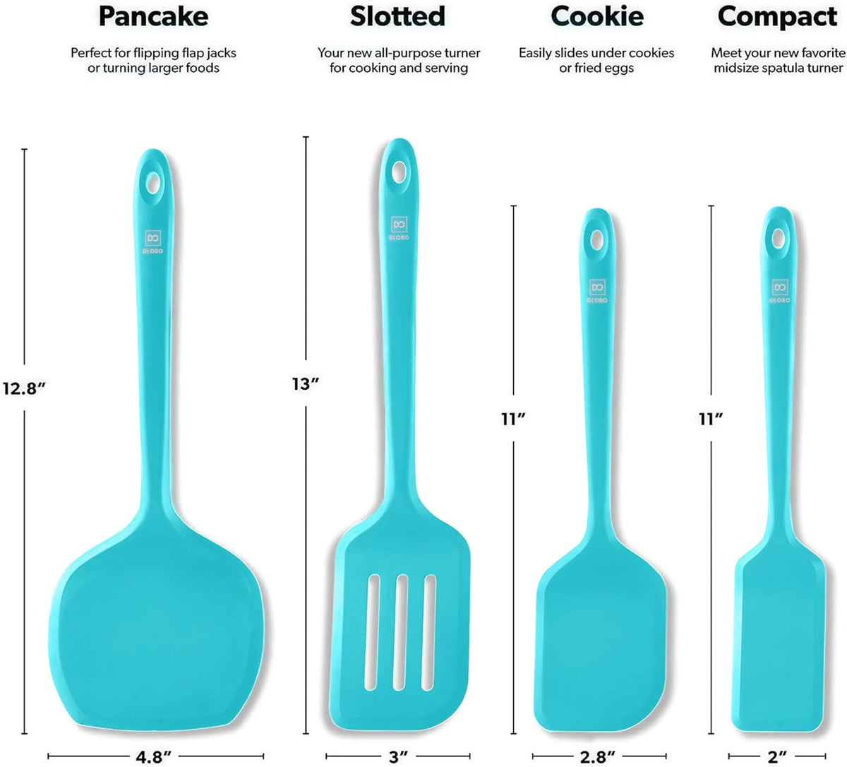 Silicone Turner Spatula Set - 600F Heat Resistant, 4-Pc Stone
