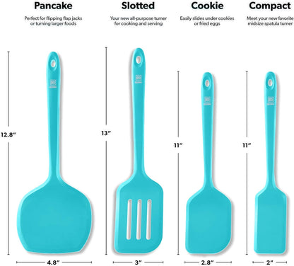 Silicone Turner Spatula Set - 600F Heat Resistant, 4-Pc Stone