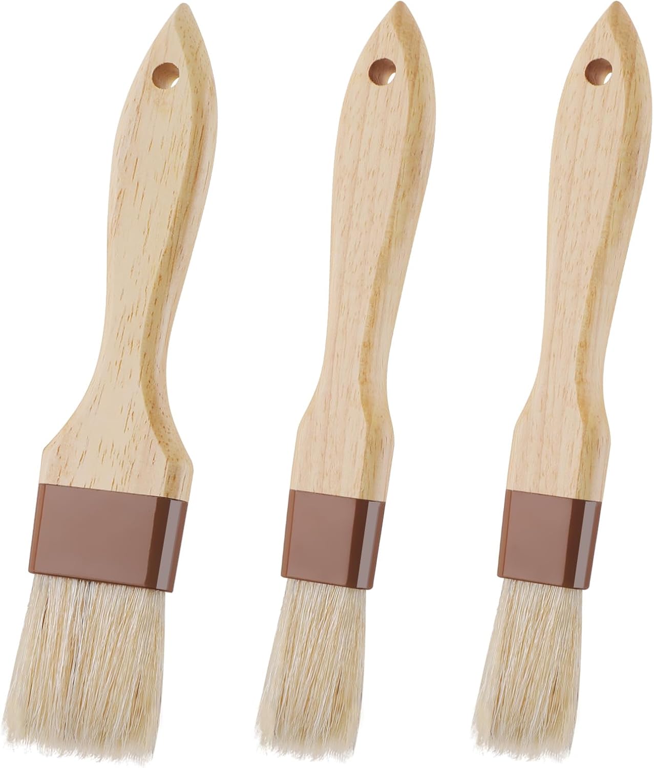 3 Pack Natural Bristle Pastry Brush for Basting Baking Cooking Food | Wooden Handle for Grilling & BBQ, Shed-Resistant Cooking Brushes for Sauce, Oil, Butter and Marinade