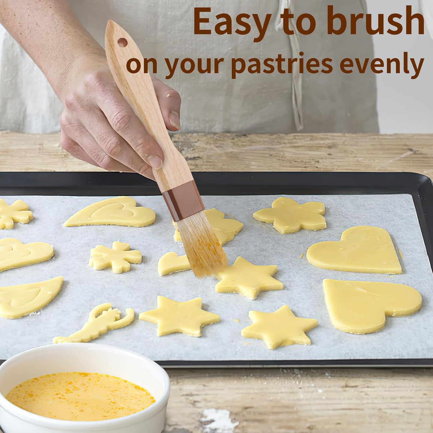 3 Pack Natural Bristle Pastry Brush for Basting Baking Cooking Food | Wooden Handle for Grilling & BBQ, Shed-Resistant Cooking Brushes for Sauce, Oil, Butter and Marinade