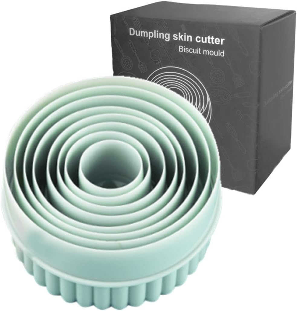 Round Cookie Cutters Set, 8 Pieces, Double-Sided Biscuit Cutters, 1.1-3.85 Inch Sizes, Mint Green