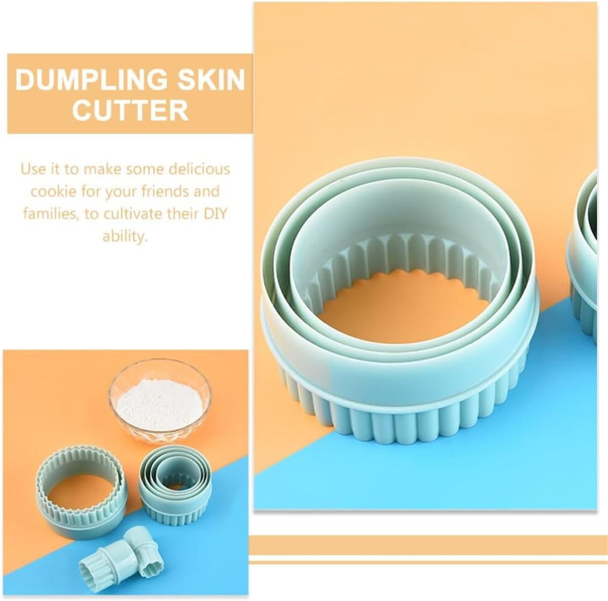 Round Cookie Cutters Set, 8 Pieces, Double-Sided Biscuit Cutters, 1.1-3.85 Inch Sizes, Mint Green
