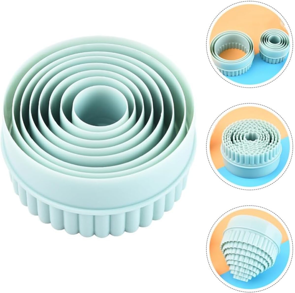 Round Cookie Cutters Set, 8 Pieces, Double-Sided Biscuit Cutters, 1.1-3.85 Inch Sizes, Mint Green