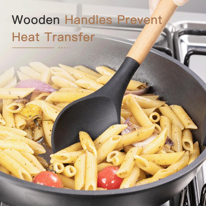 39 PCS Kitchen Utensils Set, Silicone Cooking Utensil Sets with Wooden Handle, 446°F Heat Resistant Food Grade Spatula Set, BPA Free Kitchen Gadgets Tools Set & Spoons for Nonstick Cookware