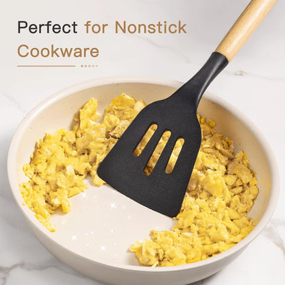 39 PCS Kitchen Utensils Set, Silicone Cooking Utensil Sets with Wooden Handle, 446°F Heat Resistant Food Grade Spatula Set, BPA Free Kitchen Gadgets Tools Set & Spoons for Nonstick Cookware