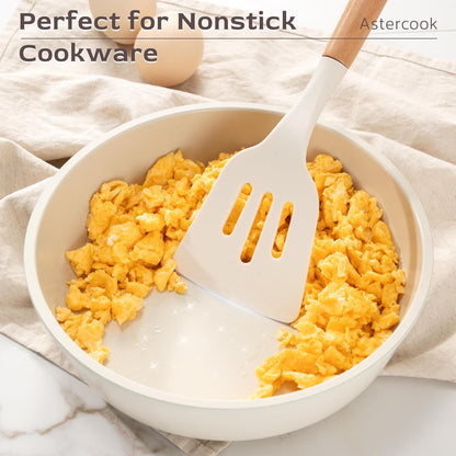 39 PCS Kitchen Utensils Set, Silicone Cooking Utensil Sets with Wooden Handle, 446°F Heat Resistant Food Grade Spatula Set, BPA Free Kitchen Gadgets Tools Set & Spoons for Nonstick Cookware