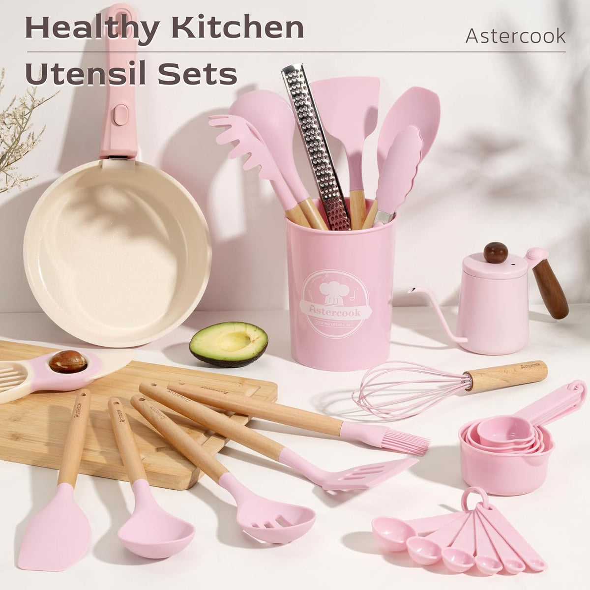 39 PCS Kitchen Utensils Set, Silicone Cooking Utensil Sets with Wooden Handle, 446°F Heat Resistant Food Grade Spatula Set, BPA Free Kitchen Gadgets Tools Set & Spoons for Nonstick Cookware