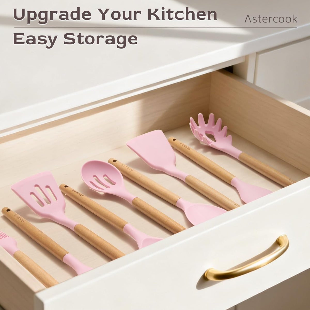 39 PCS Kitchen Utensils Set, Silicone Cooking Utensil Sets with Wooden Handle, 446°F Heat Resistant Food Grade Spatula Set, BPA Free Kitchen Gadgets Tools Set & Spoons for Nonstick Cookware