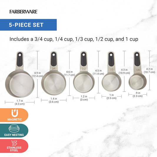 Professional Set of 5 Stainless Steel Measuring Cups, Precision and Ease in Every Scoop, Features Magnetic Handles for Easy Storage, Dishwasher Safe