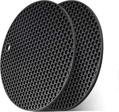 2pcs Silicone Mats for Kitchen Counter,Pot Holders,Trivet,Hot Pads | Potholders for Kitchens,Trivets for Hot Pots,Flexible & Easy to Wash and Dry (Black)