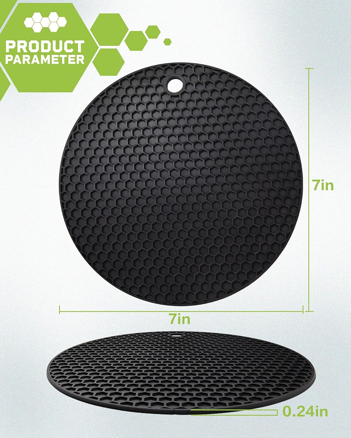 2pcs Silicone Mats for Kitchen Counter,Pot Holders,Trivet,Hot Pads | Potholders for Kitchens,Trivets for Hot Pots,Flexible & Easy to Wash and Dry (Black)