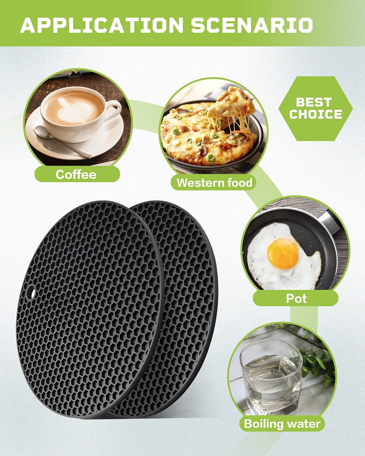 2pcs Silicone Mats for Kitchen Counter,Pot Holders,Trivet,Hot Pads | Potholders for Kitchens,Trivets for Hot Pots,Flexible & Easy to Wash and Dry (Black)