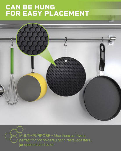 2pcs Silicone Mats for Kitchen Counter,Pot Holders,Trivet,Hot Pads | Potholders for Kitchens,Trivets for Hot Pots,Flexible & Easy to Wash and Dry (Black)
