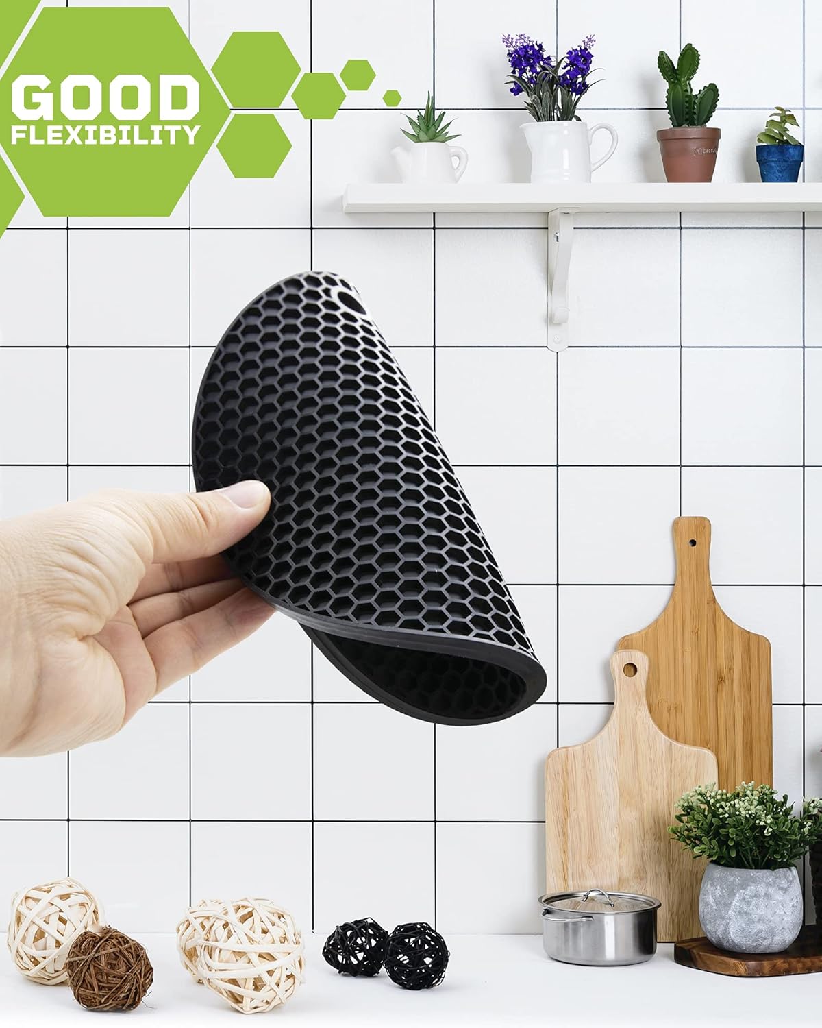 2pcs Silicone Mats for Kitchen Counter,Pot Holders,Trivet,Hot Pads | Potholders for Kitchens,Trivets for Hot Pots,Flexible & Easy to Wash and Dry (Black)