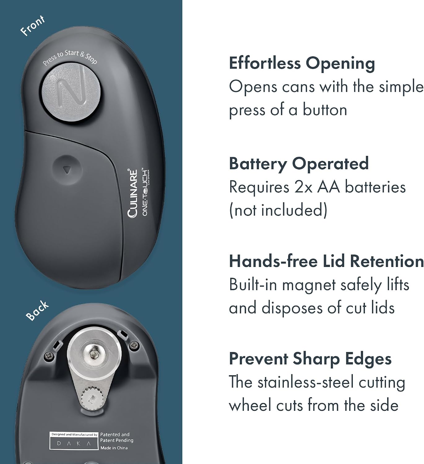 MagiCan Auto Tin Opener, Grey, Plastic/Stainless Steel, One Hand Operated Manual Can Opener with Clamp