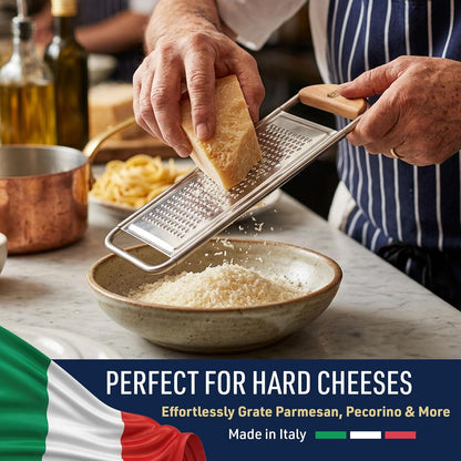 Handheld Mandoline Slicer for Kitchen - Stainless Steel Flat Mandolin with Cherrywood Handle - Julienne Cutter for Vegetable and Fruits - Italian Made Kitchen Gadgets