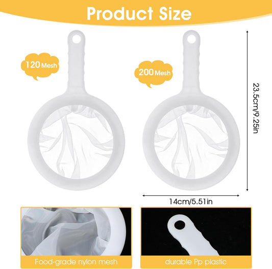 2PCS Extra Fine Mesh Strainer 120/200 Mesh Nylon Ultra Fine Mesh Strainer with Handle for Filtering Yogurt Juice Coffee Milk Honey Matcha Kitchen