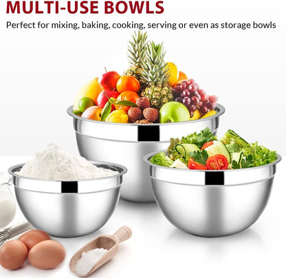 Stainless Steel Mixing Bowls with Lids, 5-Pack Metal Nesting Bowls with Airtight Covers for Cooking, Baking, Serving, Storage, Non-toxic & Dishwasher Safe, Size 4.6/3/1.5/1/0.7QT - Khaki