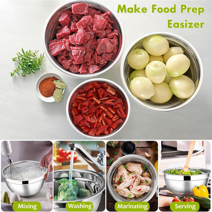 Stainless Steel Mixing Bowls with Lids, 5-Pack Metal Nesting Bowls with Airtight Covers for Cooking, Baking, Serving, Storage, Non-toxic & Dishwasher Safe, Size 4.6/3/1.5/1/0.7QT - Khaki