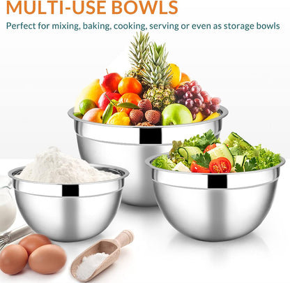 Stainless Steel Mixing Bowls with Lids, 5-Pack Metal Nesting Bowls with Airtight Covers for Cooking, Baking, Serving, Storage, Non-toxic & Dishwasher Safe, Size 4.6/3/1.5/1/0.7QT - Khaki